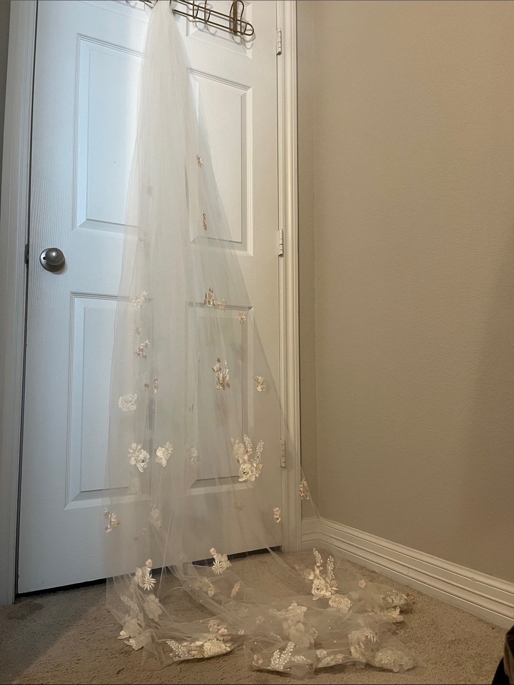 Oleg Cassini White Tulle Veil with Floral Appliqués